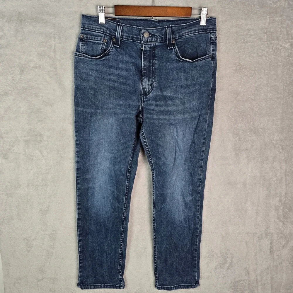 Levis 502 Regular Taper Mens Blue Jeans Dark Wash‎ 33x30 Stretch Denim 540196